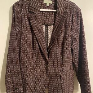 Patterned Maroon Single-Breasted Blazer Jacket